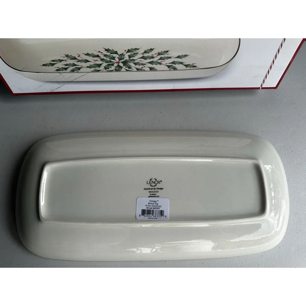 Lenox Fine China Christmas Holly Holiday Rectangular Bread Tray Dish Platter NEW